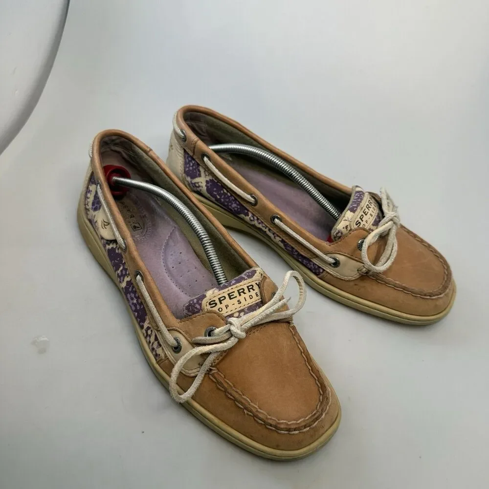 Sperry Boat Shoe Women's Size 10 Brown Purple Leather Casual Comfort Shoes EUC
